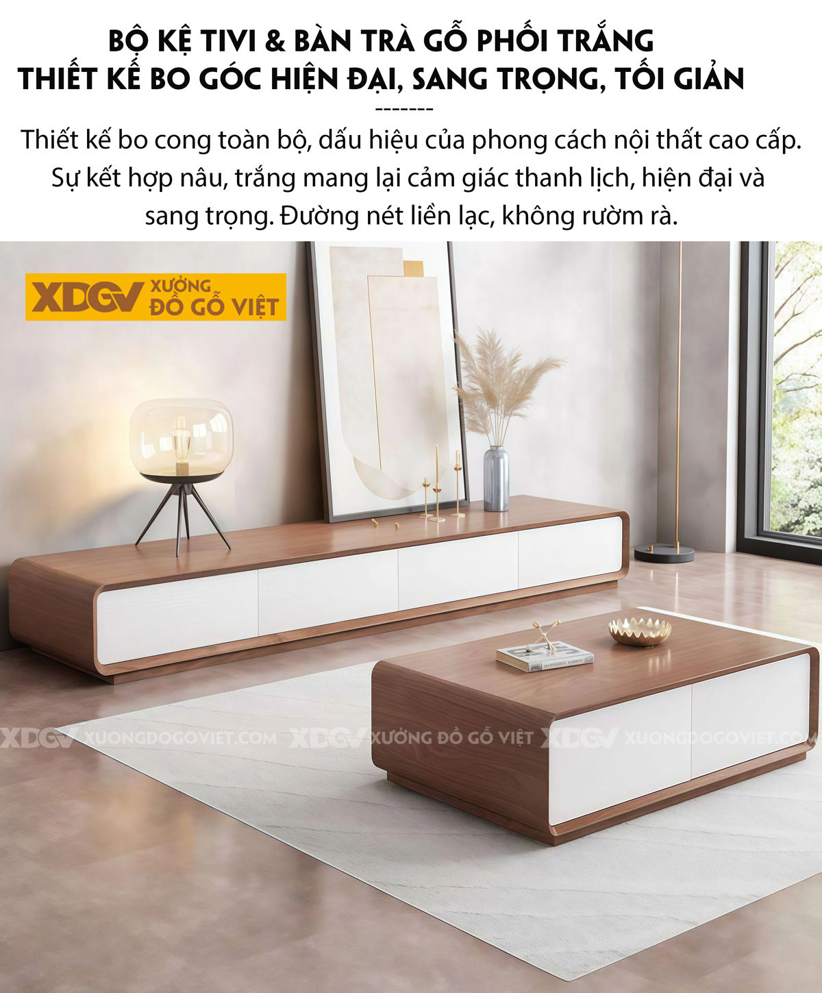 Kệ Tivi Xoan Đào Bo Cong Mềm Mại Tối Giản Sang Trọng