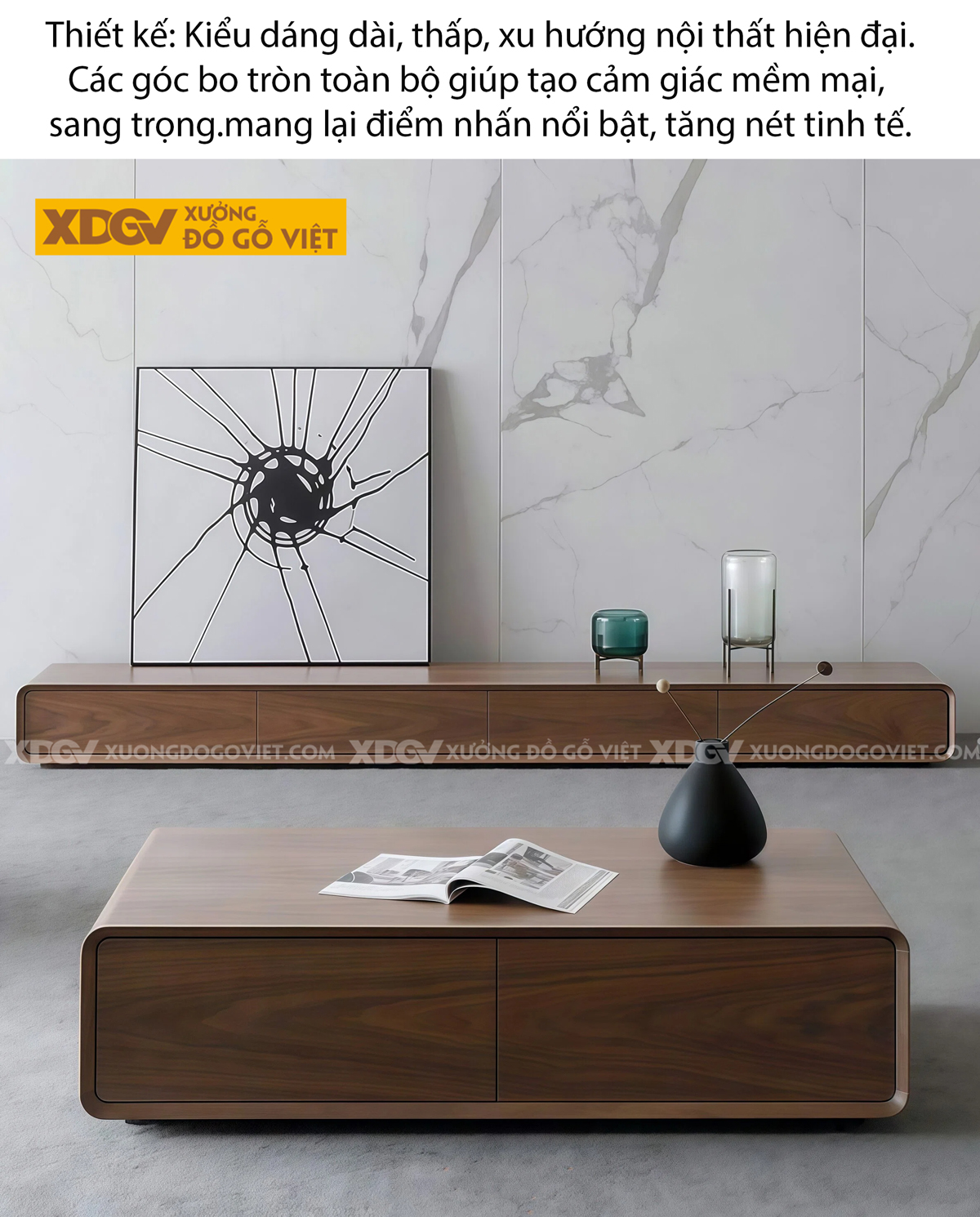 Kệ Tivi Xoan Đào Bo Cong Mềm Mại Tối Giản Sang Trọng