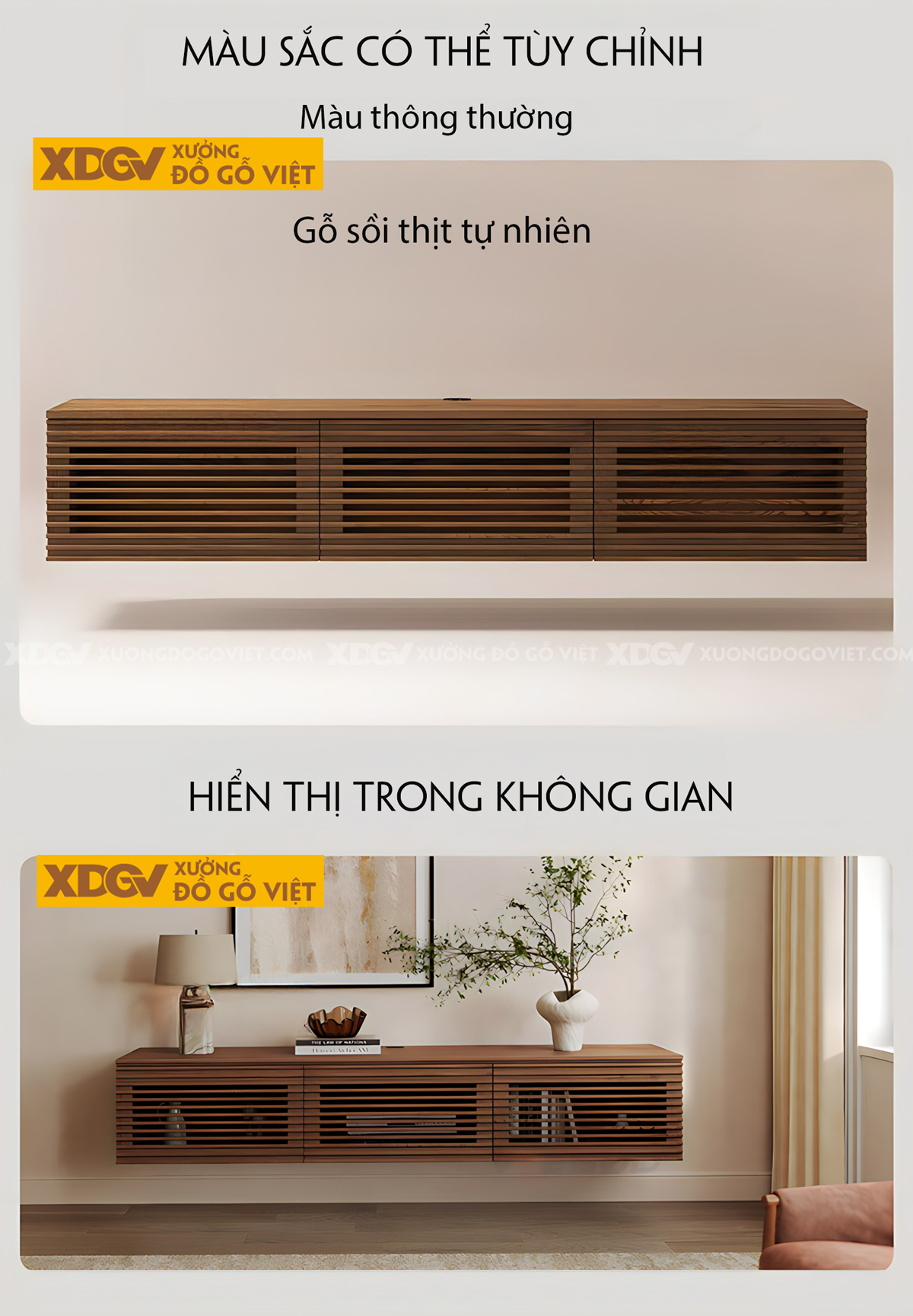 Kệ Treo Tường Tivi Gỗ Sồi Hiện Đại Thanh Nan Ngang Độc Đáo
