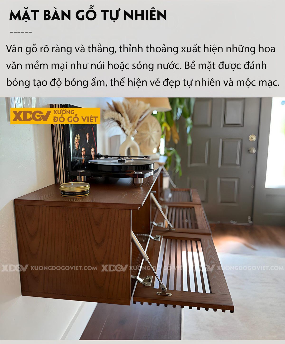 Kệ Treo Tường Tivi Gỗ Sồi Hiện Đại Thanh Nan Ngang Độc Đáo