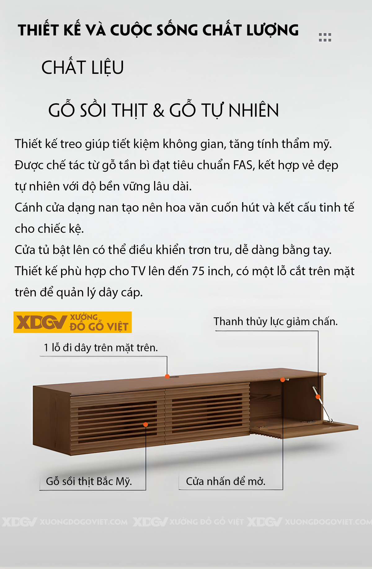 Kệ Treo Tường Tivi Gỗ Sồi Hiện Đại Thanh Nan Ngang Độc Đáo