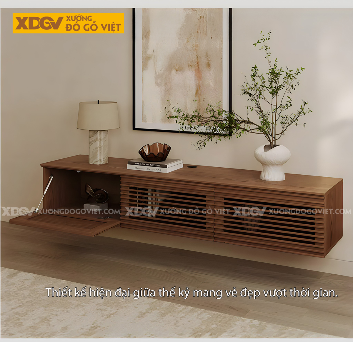 Kệ Treo Tường Tivi Gỗ Sồi Hiện Đại Thanh Nan Ngang Độc Đáo