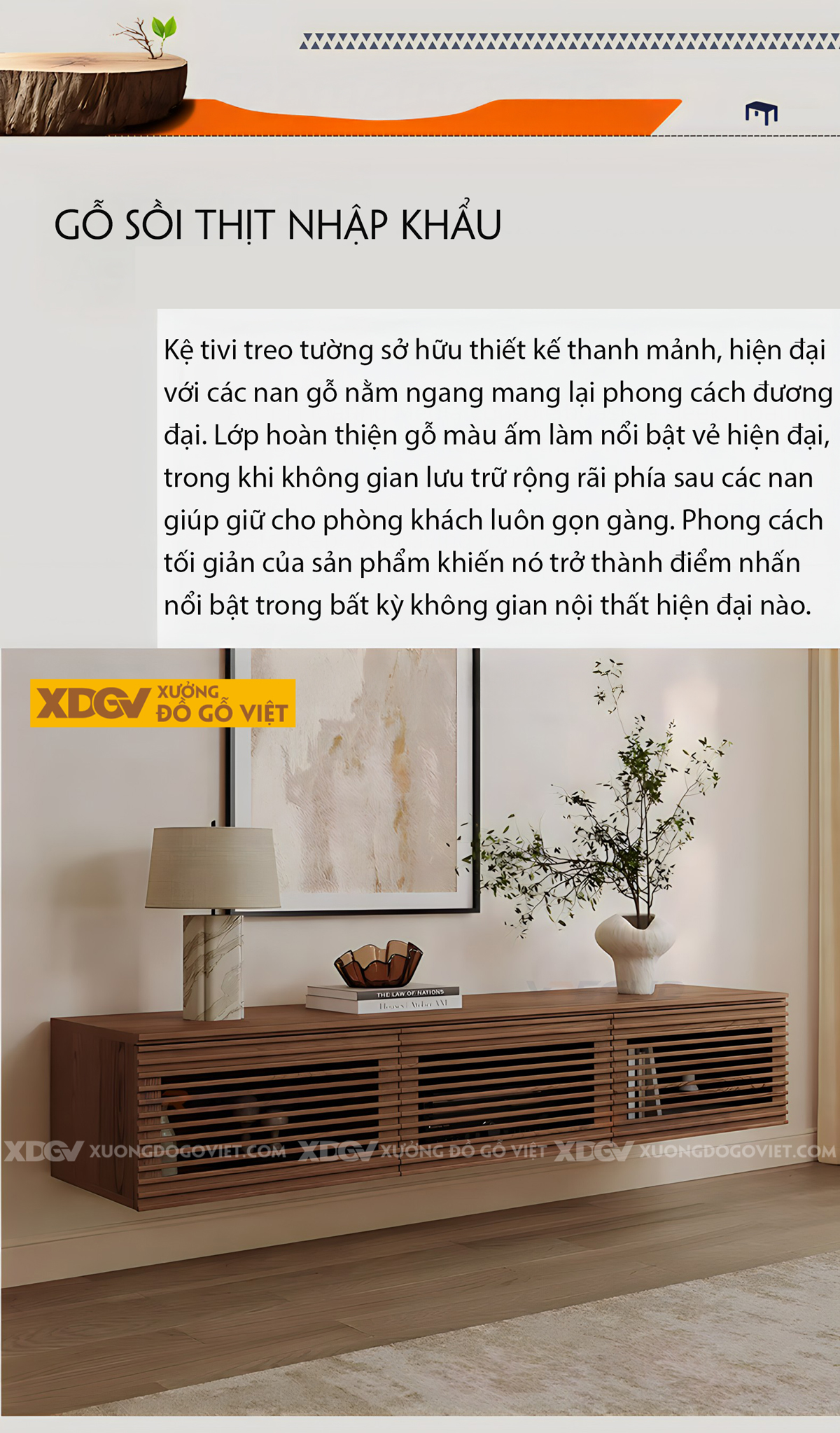 Kệ Treo Tường Tivi Gỗ Sồi Hiện Đại Thanh Nan Ngang Độc Đáo