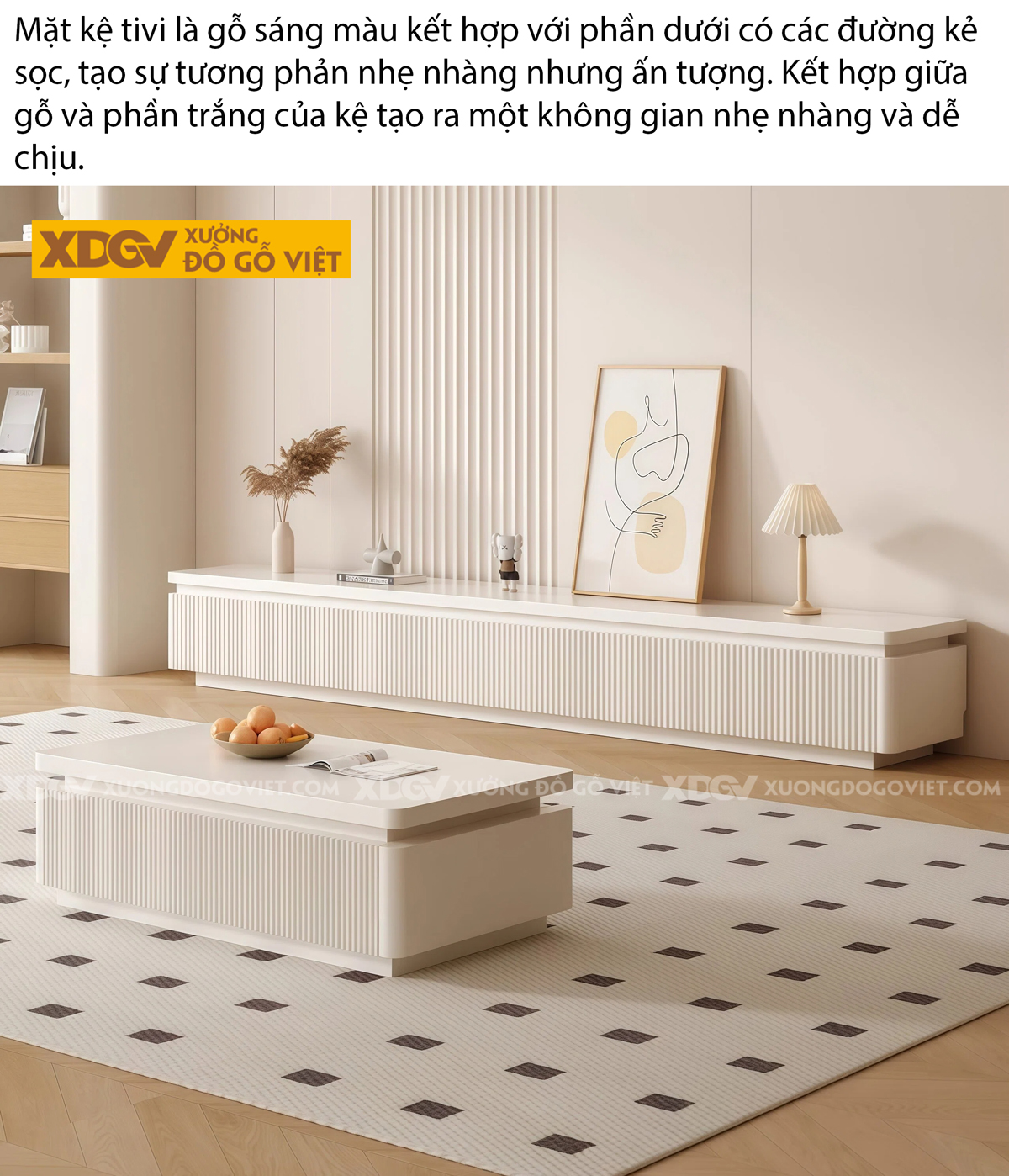 Kệ Trưng Bày Tivi Phòng Khách Gỗ MDF Hiệu Ứng Kẻ Sọc Nổi Bật