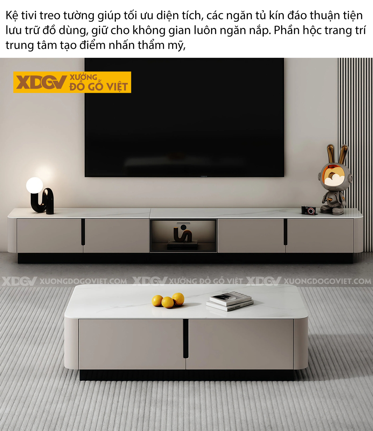 Kệ Trưng Bày Tivi Phòng Khách Gỗ MDF Hiệu Ứng Kẻ Sọc Nổi Bật