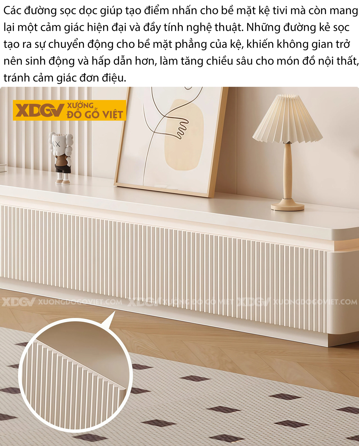Kệ Trưng Bày Tivi Phòng Khách Gỗ MDF Hiệu Ứng Kẻ Sọc Nổi Bật