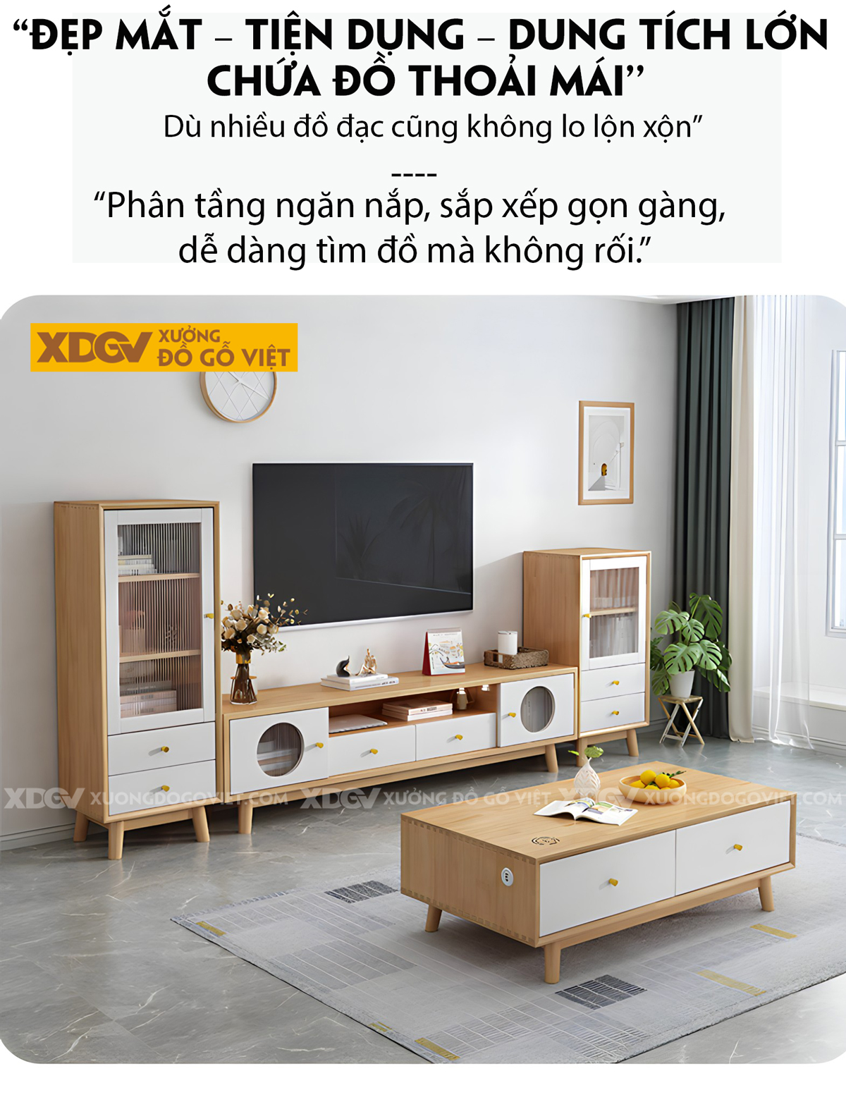 Kệ Tủ Tivi Phòng Khách Gỗ Sồi Cánh Kính Gân Mờ Hiện Đại