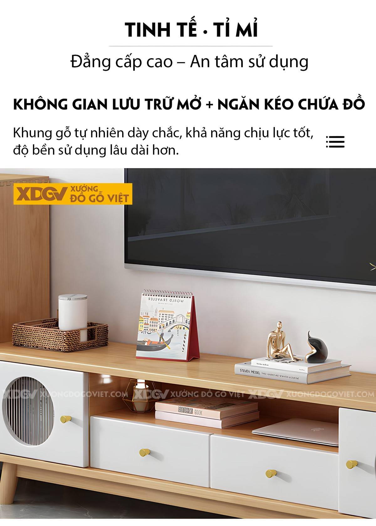 Kệ Tủ Tivi Phòng Khách Gỗ Sồi Cánh Kính Gân Mờ Hiện Đại