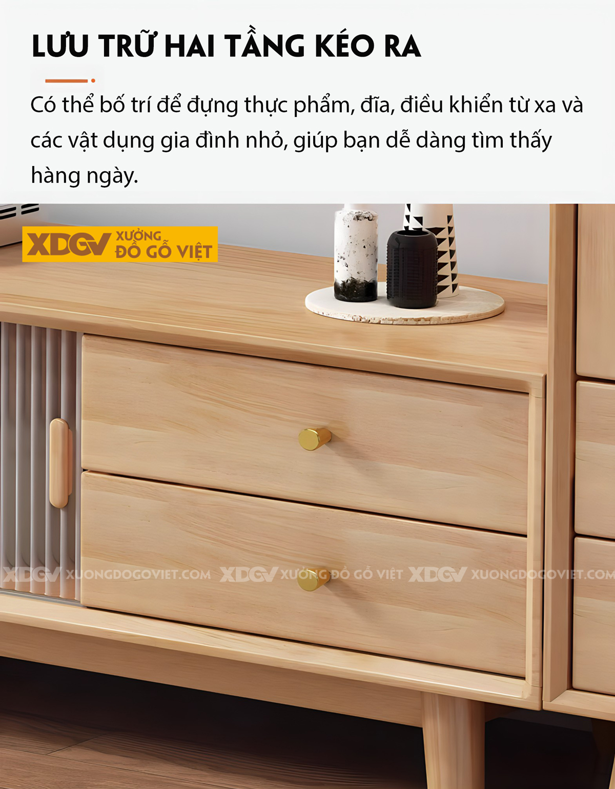 Kệ Tủ Tivi Trang Trí Gỗ Sồi Kết Hợp Ngăn Kéo Và Cánh Kính