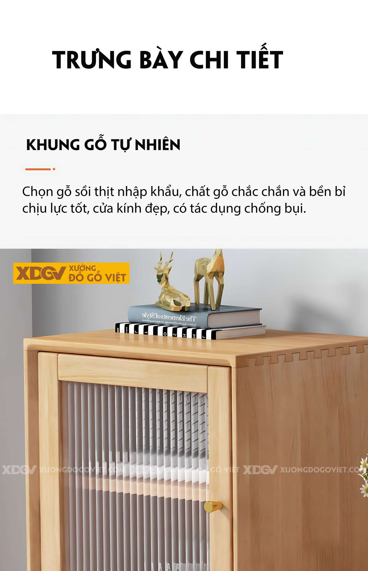 Kệ Tủ Tivi Trang Trí Gỗ Sồi Kết Hợp Ngăn Kéo Và Cánh Kính
