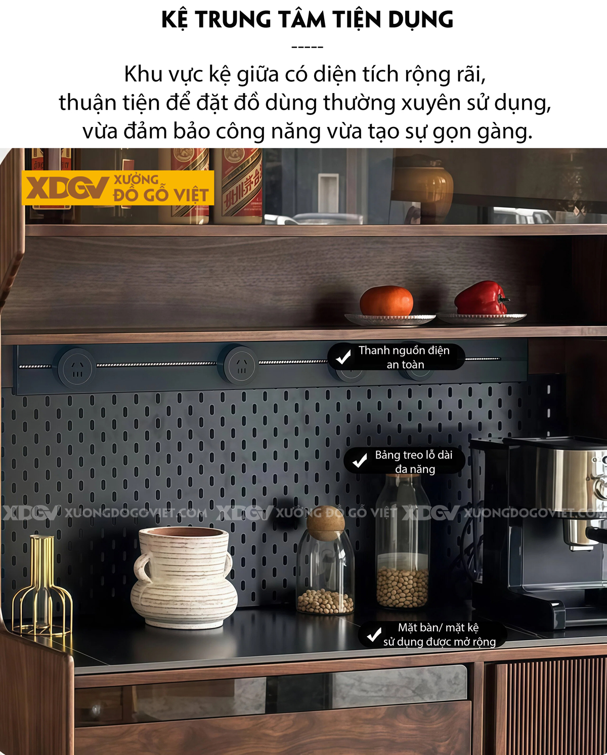 Kiểu Tủ Đựng Chén Bát Gỗ Óc Chó Bố Cục Chia Ngăn Kéo Lạ Mắt