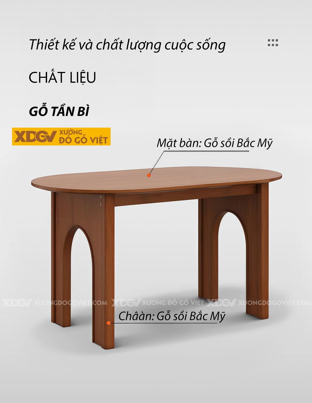 Mẫu Bàn Ăn Phòng Bếp Gỗ Sồi Mỹ Mặt Oval Chân Chữ U Độc Đáo