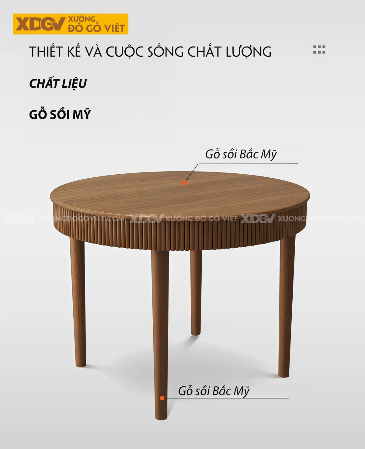 Mẫu Bàn Ăn Phòng Bếp Gỗ Sồi Mỹ Thiết Kế 2 Chân Ốp Chỉ Dọc