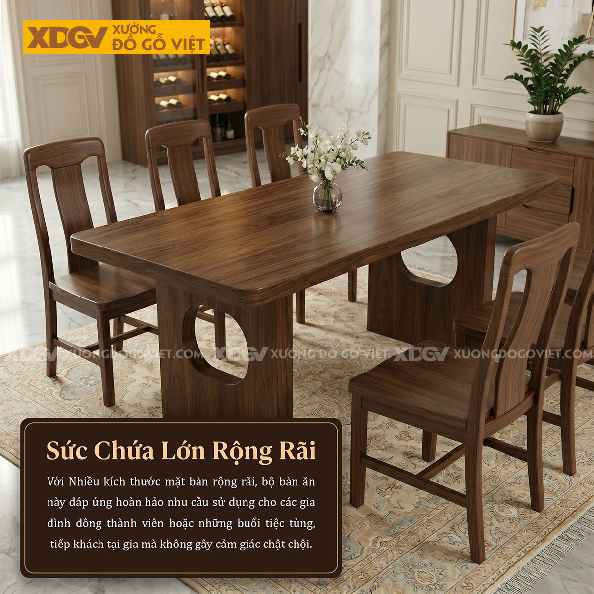 Mẫu Bàn Ghế Ăn Gỗ Óc Chó Phối Chân Phong Cách Nhật Tối Giản