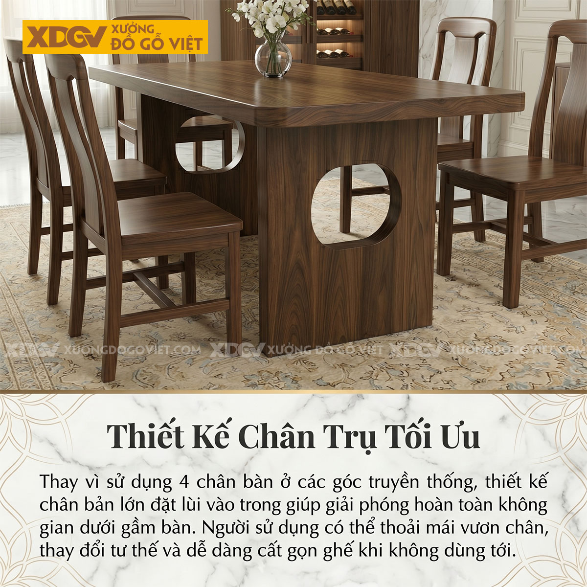 Mẫu Bàn Ghế Ăn Gỗ Óc Chó Phối Chân Phong Cách Nhật Tối Giản