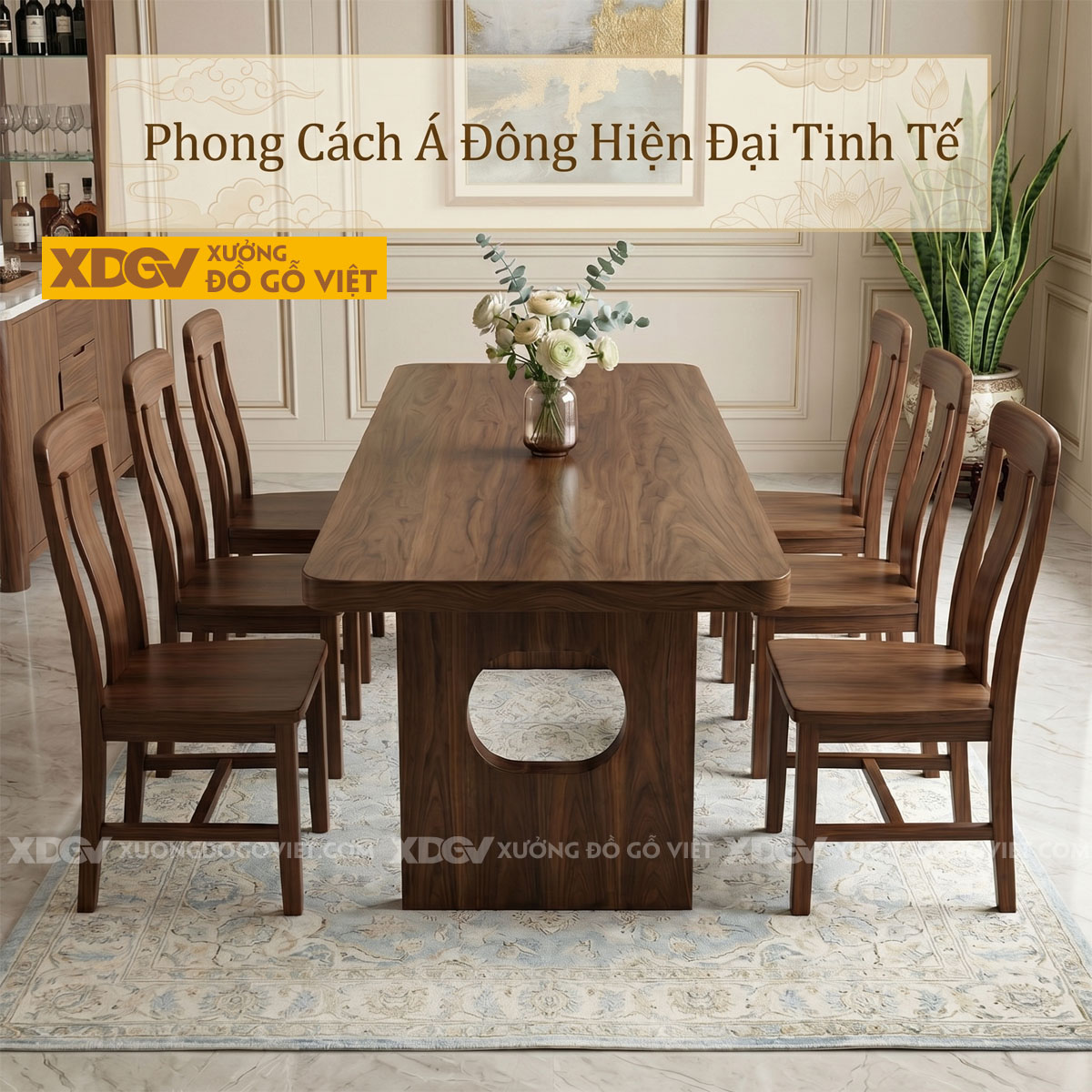 Mẫu Bàn Ghế Ăn Gỗ Óc Chó Phối Chân Phong Cách Nhật Tối Giản