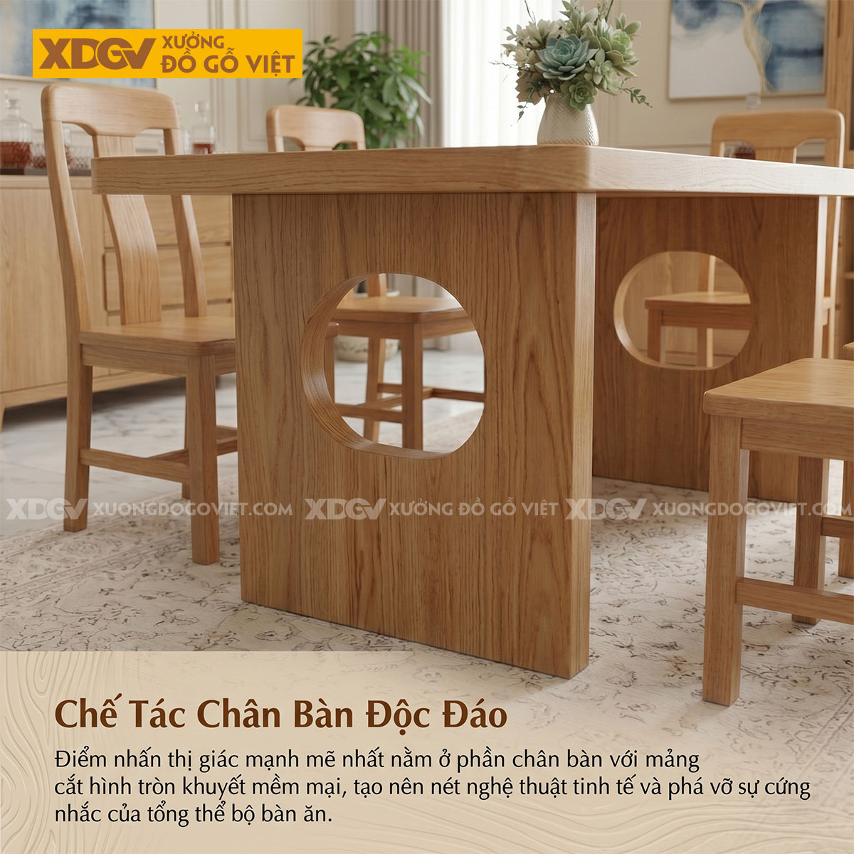 Mẫu Bàn Ghế Ăn Gỗ Sồi Mỹ Phối Chân Phong Cách Nhật Tối Giản
