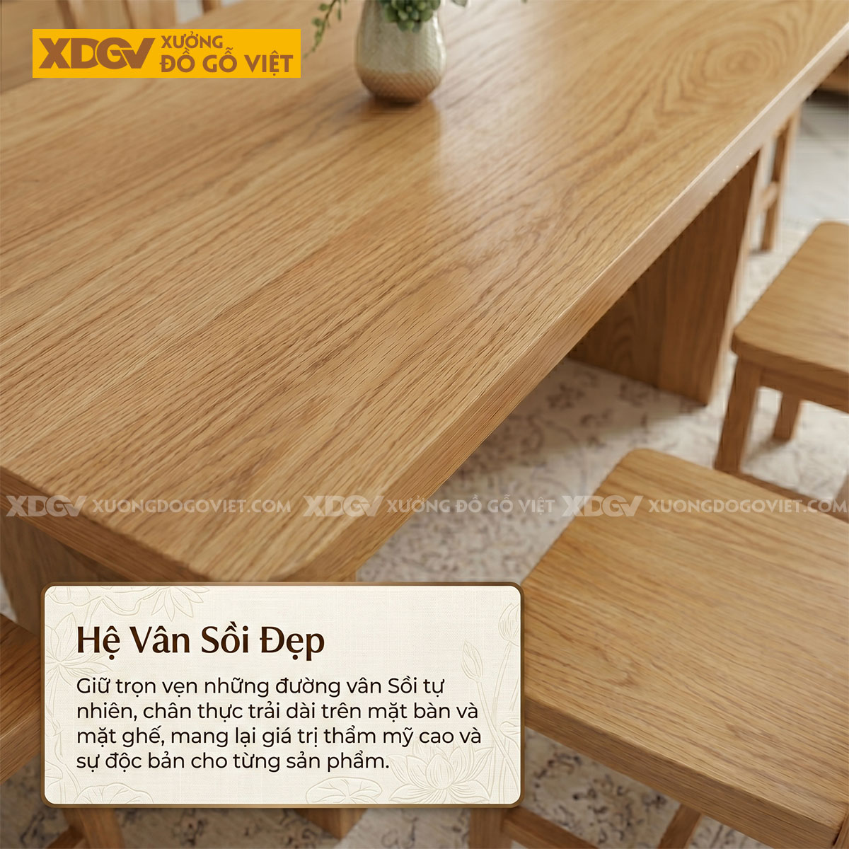 Mẫu Bàn Ghế Ăn Gỗ Sồi Mỹ Phối Chân Phong Cách Nhật Tối Giản
