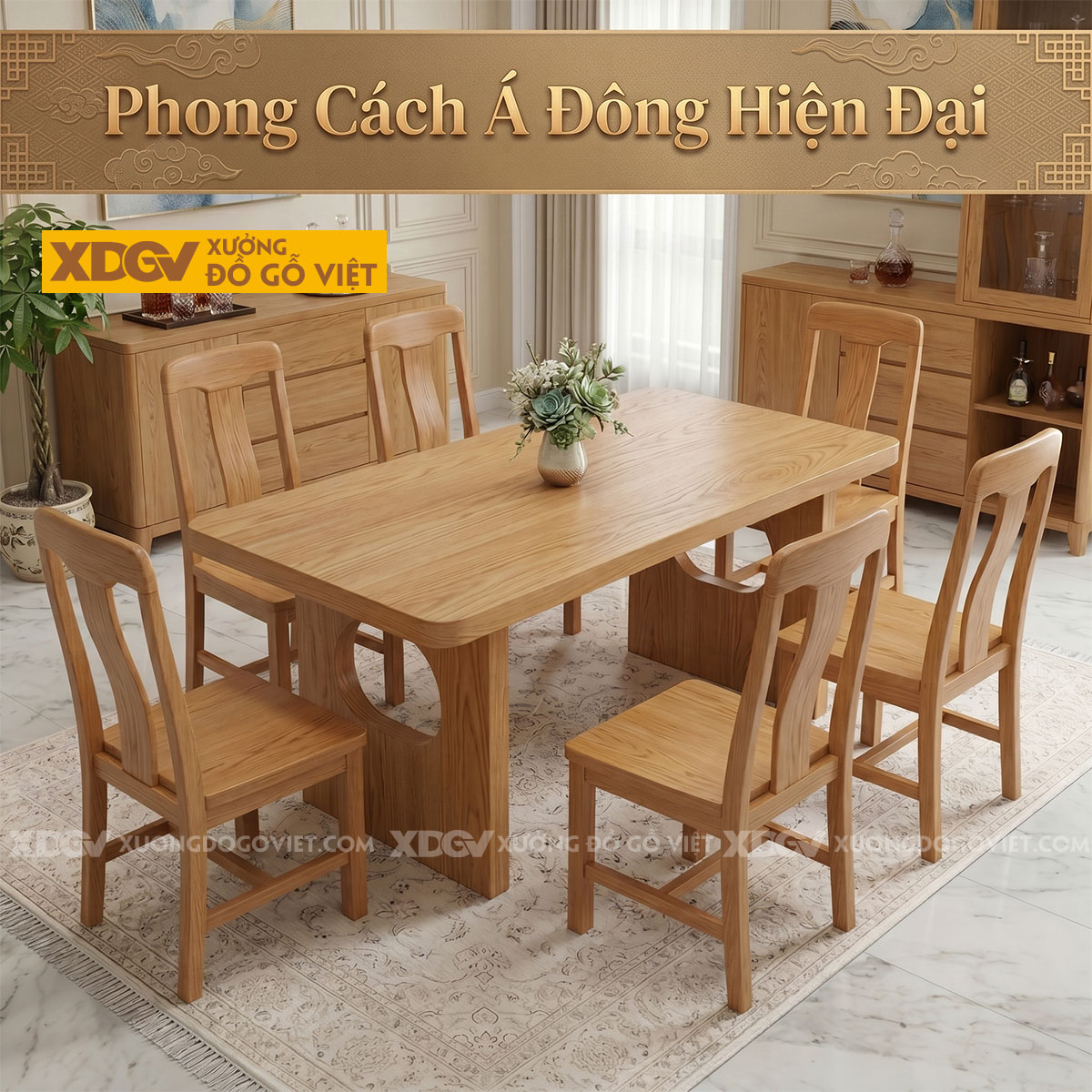 Mẫu Bàn Ghế Ăn Gỗ Sồi Mỹ Phối Chân Phong Cách Nhật Tối Giản