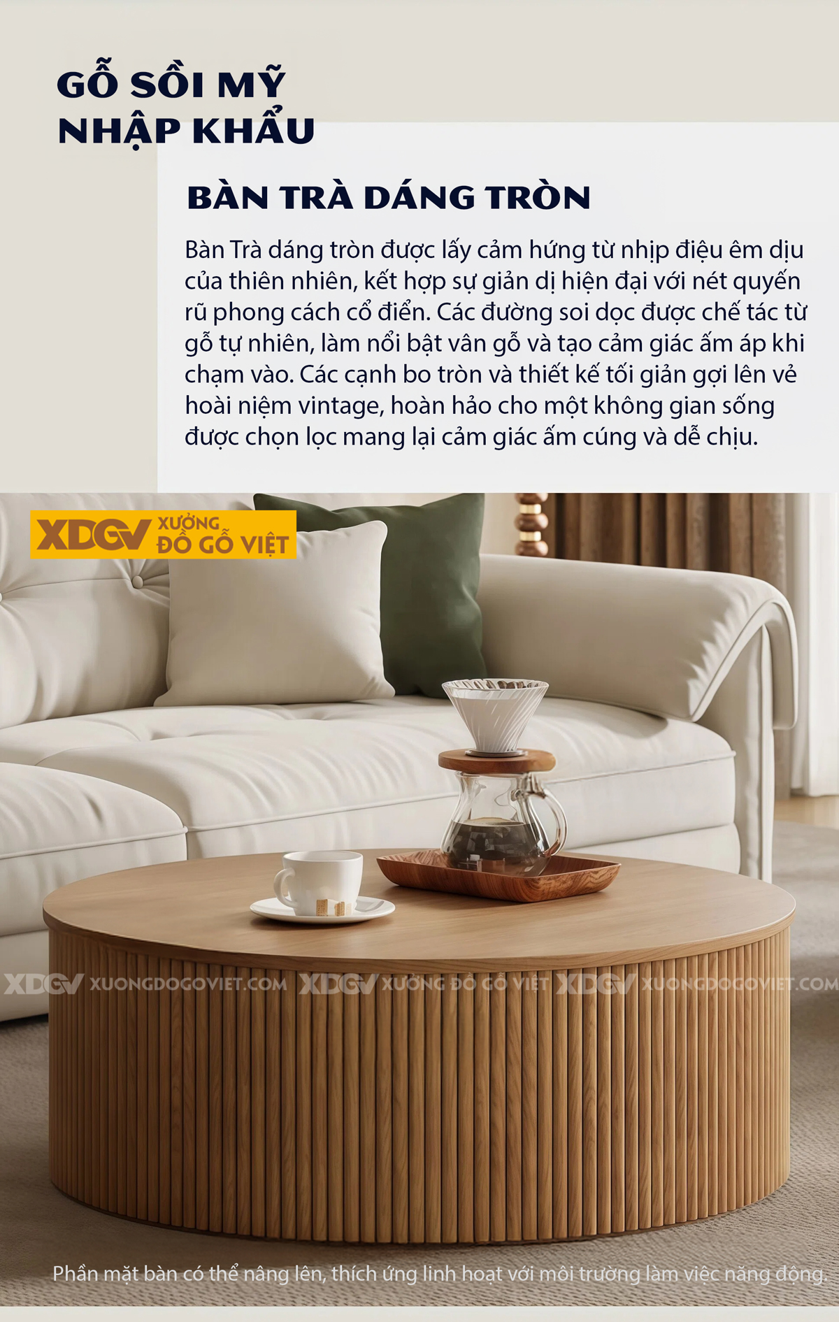 Mẫu Bàn Sofa Gỗ Sồi Chân Cao Thiết Kế Hoa Văn Lồi Lõm Lạ Mắt