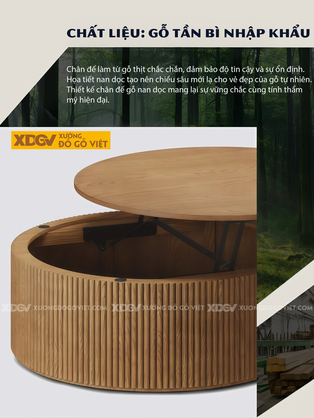 Mẫu Bàn Sofa Gỗ Sồi Chân Cao Thiết Kế Hoa Văn Lồi Lõm Lạ Mắt