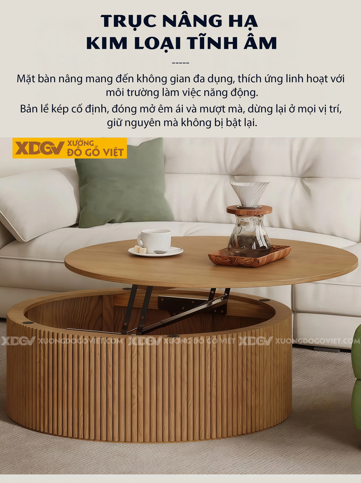 Mẫu Bàn Sofa Gỗ Sồi Chân Cao Thiết Kế Hoa Văn Lồi Lõm Lạ Mắt