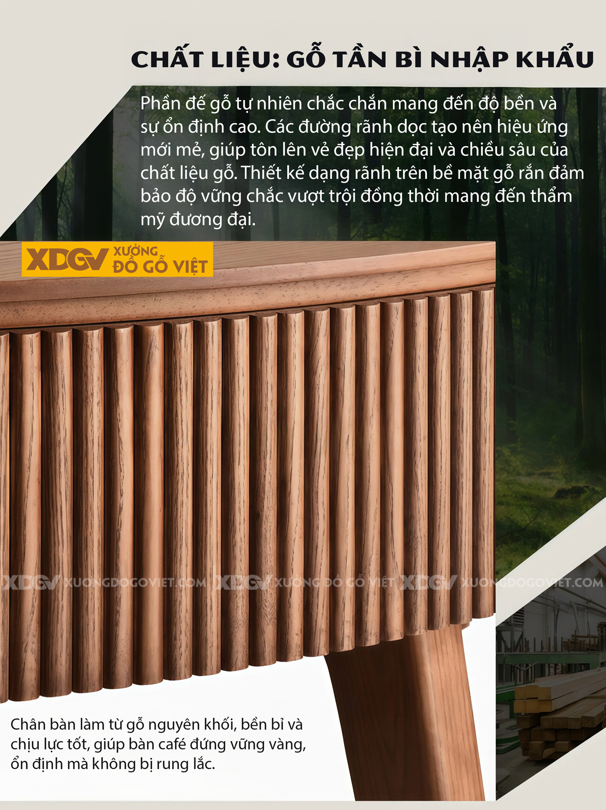 Mẫu Bàn Sofa Phòng Khách Gỗ Sồi Chân Cao Kết Hợp Khoang Chứa