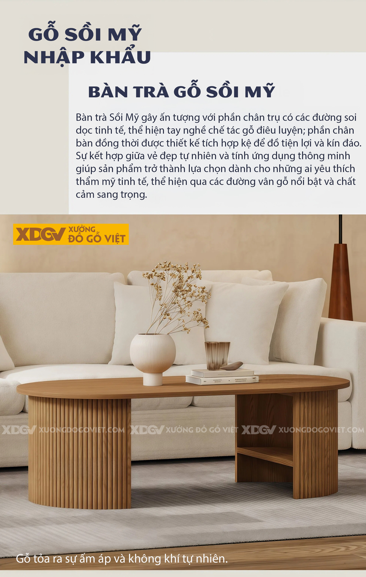 Mẫu Bàn Sofa Phòng Khách Gỗ Sồi Chân Cao Kết Hợp Khoang Chứa