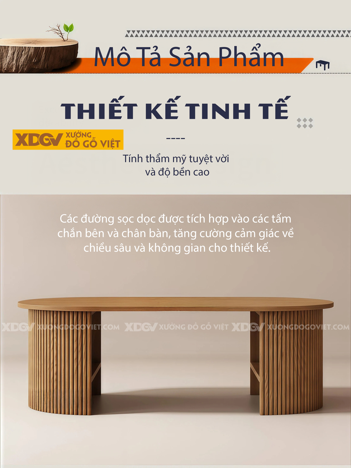 Mẫu Bàn Sofa Phòng Khách Gỗ Sồi Chân Cao Kết Hợp Khoang Chứa