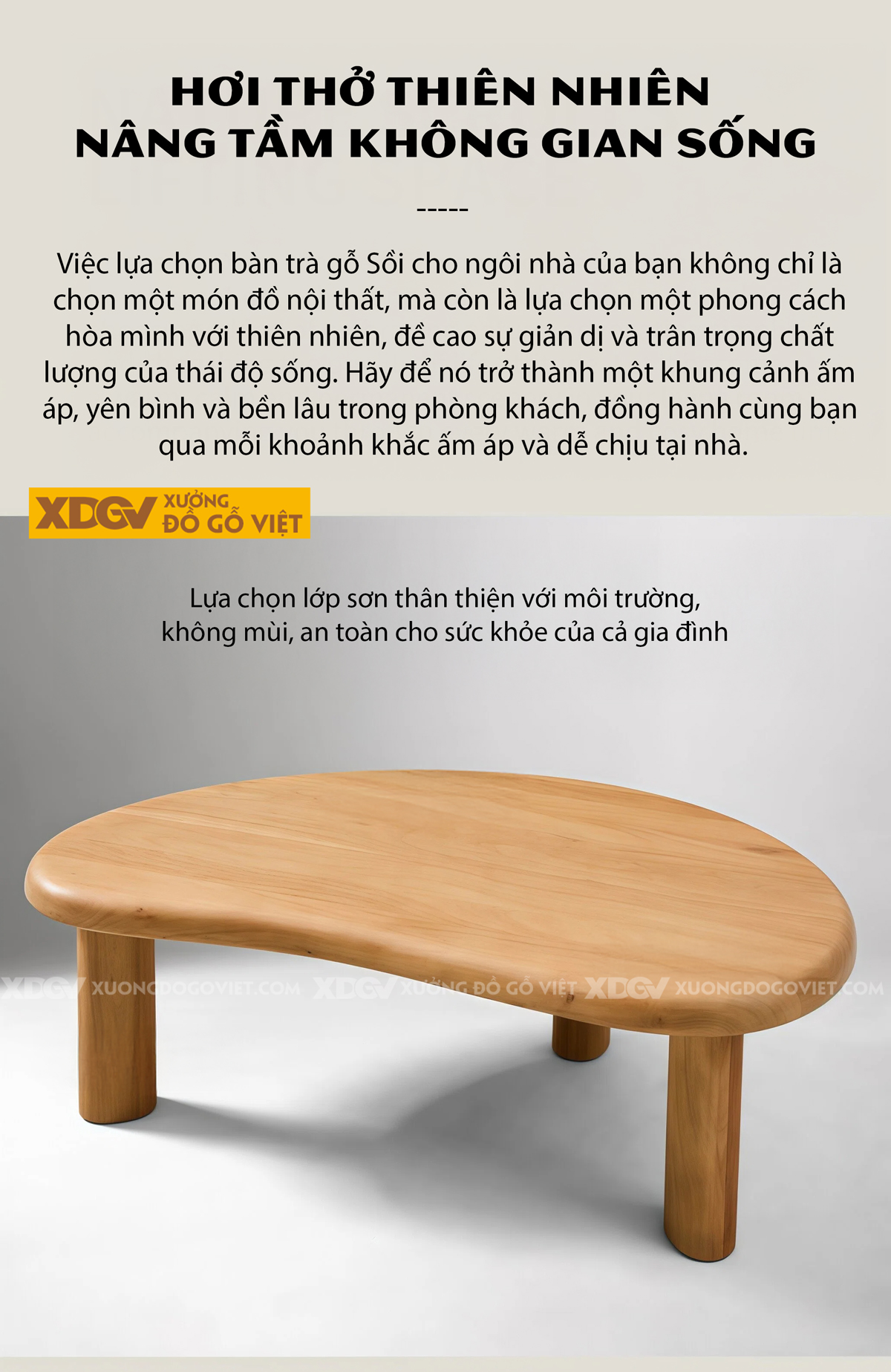 Mẫu Bàn Sofa Phòng Khách Gỗ Sồi Chân Cao Tích Hợp Ngăn Kéo