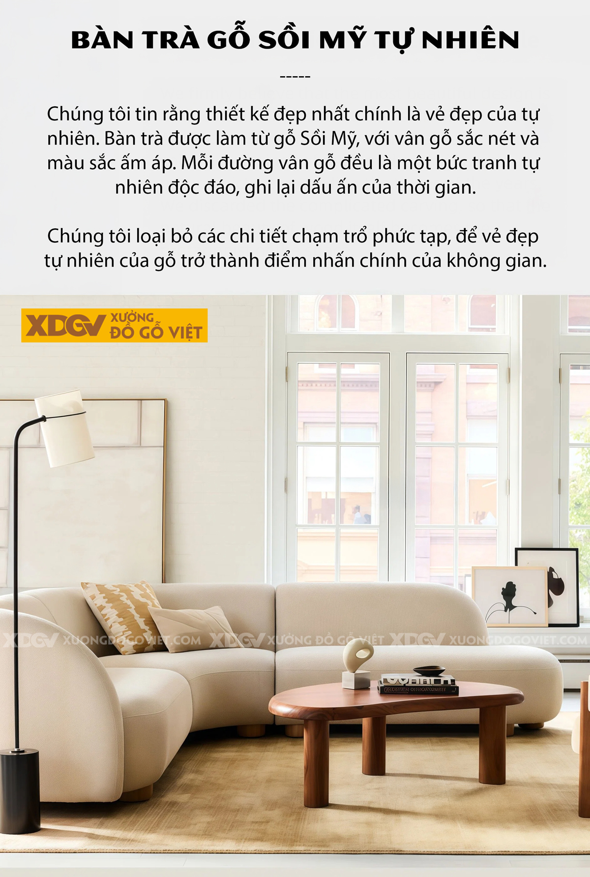 Mẫu Bàn Sofa Phòng Khách Gỗ Sồi Chân Cao Tích Hợp Ngăn Kéo