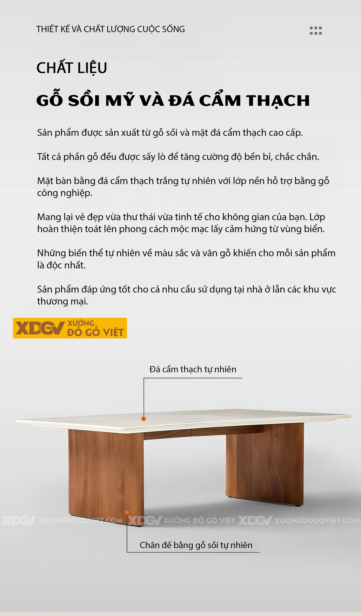 Mẫu Bàn Sofa Phòng Khách Gỗ Sồi Dáng Chân Chữ A Phối Mặt Đá