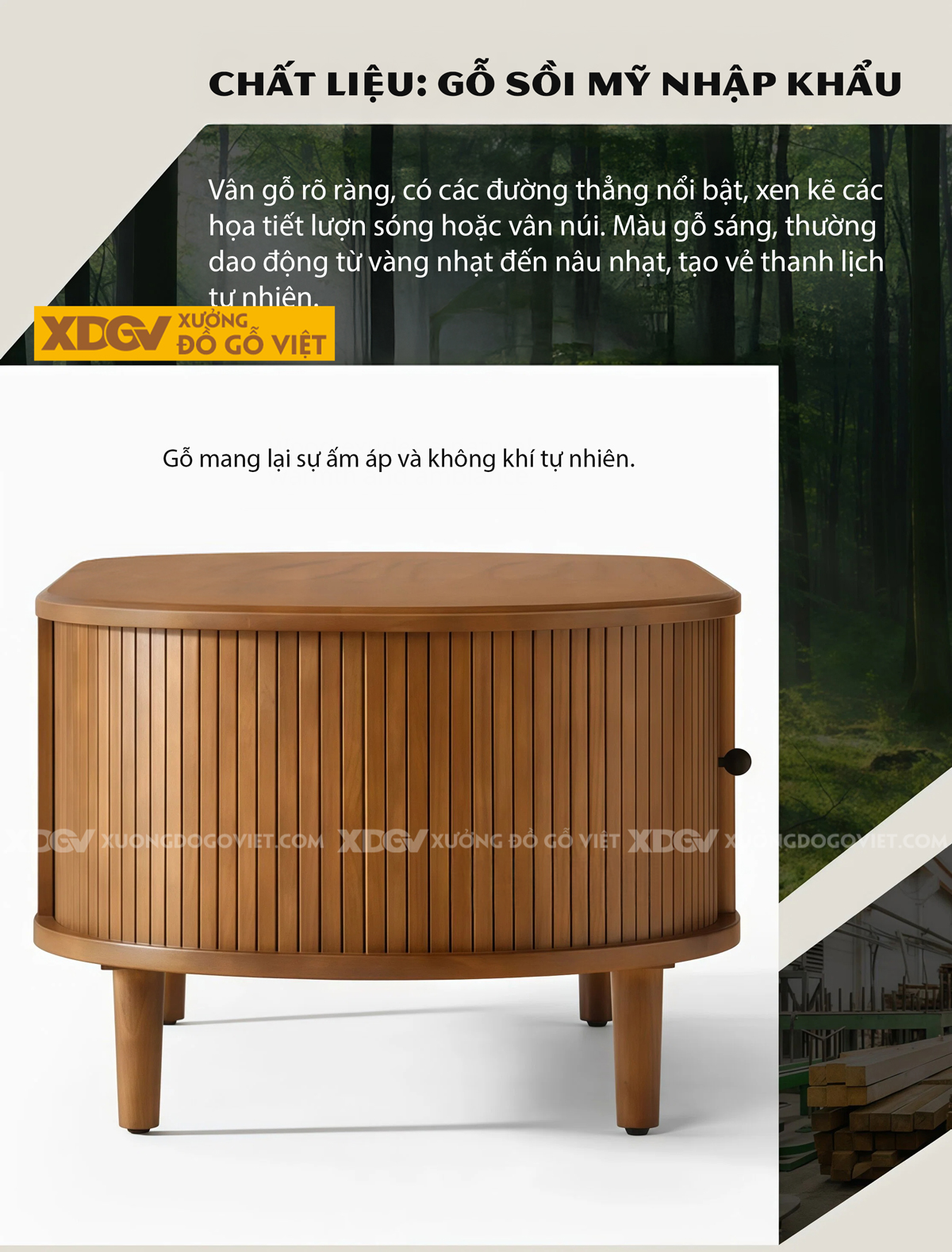 Mẫu Bàn Sofa Phòng Khách Gỗ Sồi Ngăn Kéo Phối Sọc Nghệ Thuật