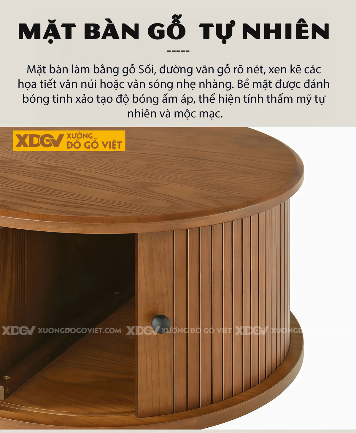 Mẫu Bàn Sofa Phòng Khách Gỗ Sồi Ngăn Kéo Phối Sọc Nghệ Thuật