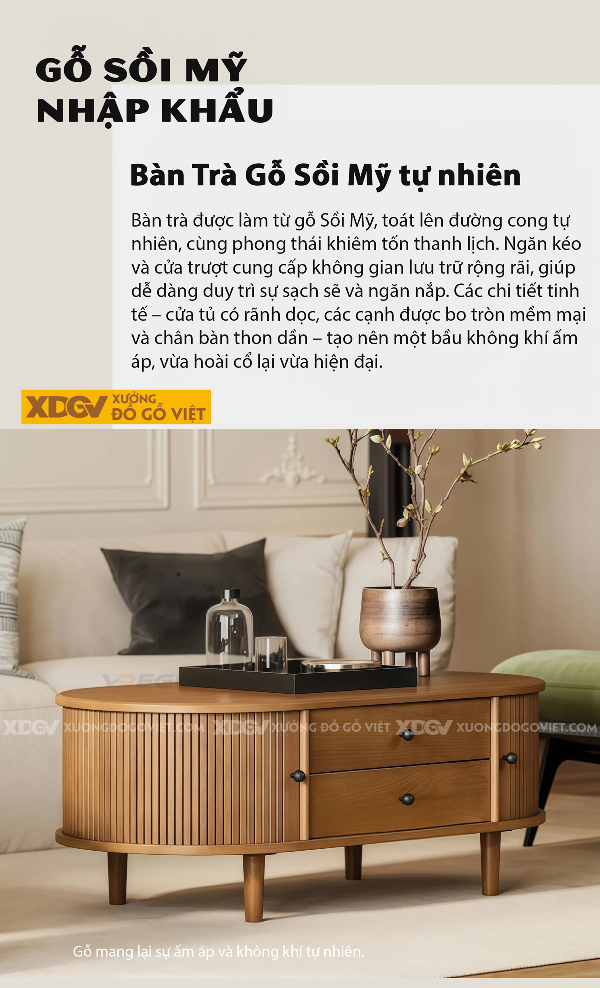 Mẫu Bàn Sofa Phòng Khách Gỗ Sồi Ngăn Kéo Phối Sọc Nghệ Thuật