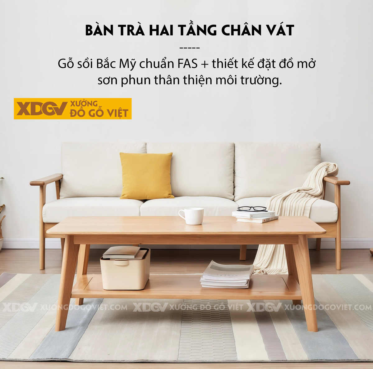 Mẫu Bàn Sofa Phòng Khách Hiện Đại Gỗ Sồi 2 Tầng Đa Năng