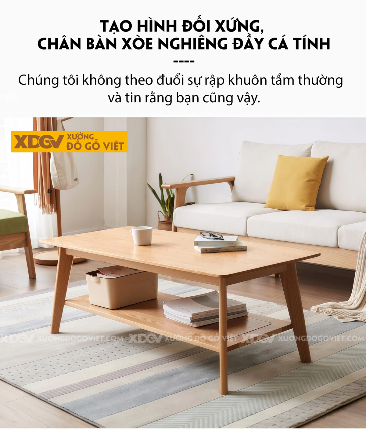 Mẫu Bàn Sofa Phòng Khách Hiện Đại Gỗ Sồi 2 Tầng Đa Năng