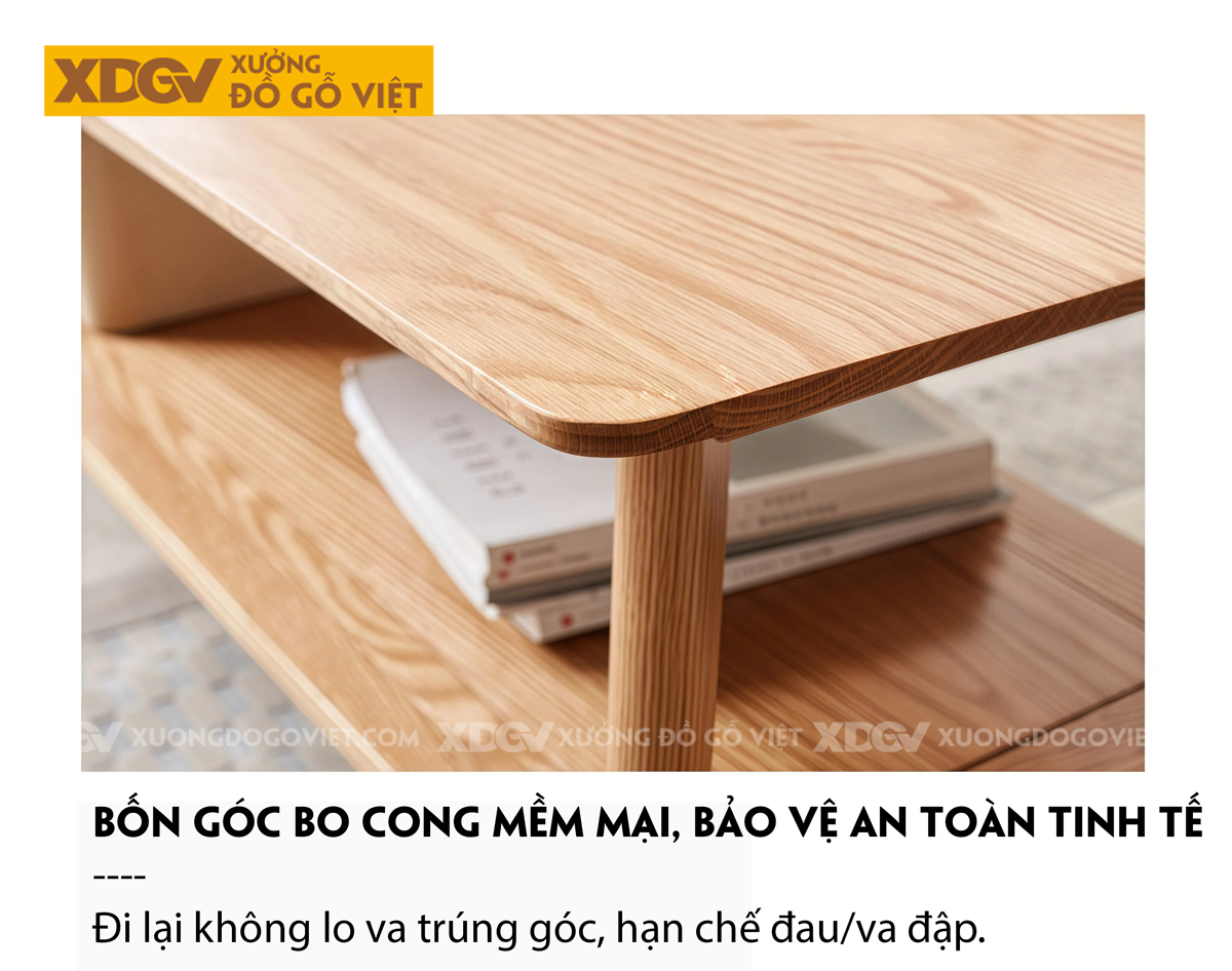 Mẫu Bàn Sofa Phòng Khách Hiện Đại Gỗ Sồi 2 Tầng Đa Năng