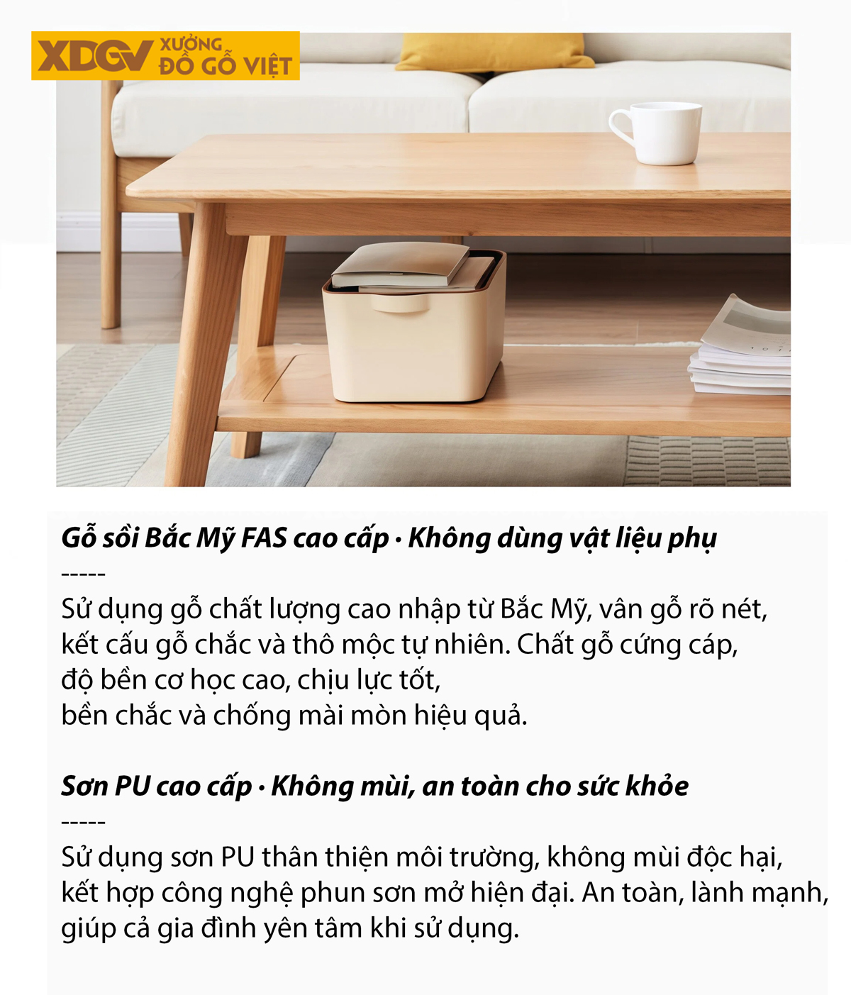 Mẫu Bàn Sofa Phòng Khách Hiện Đại Gỗ Sồi 2 Tầng Đa Năng