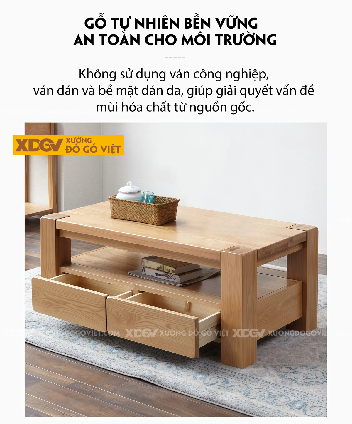 Mẫu Bàn Sofa Phòng Khách Hiện Đại Gỗ Sồi 2 Tầng Đa Năng