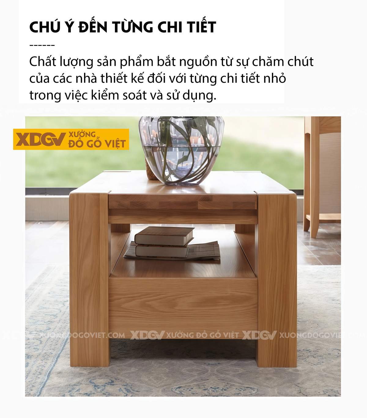 Mẫu Bàn Sofa Phòng Khách Hiện Đại Gỗ Sồi 2 Tầng Đa Năng