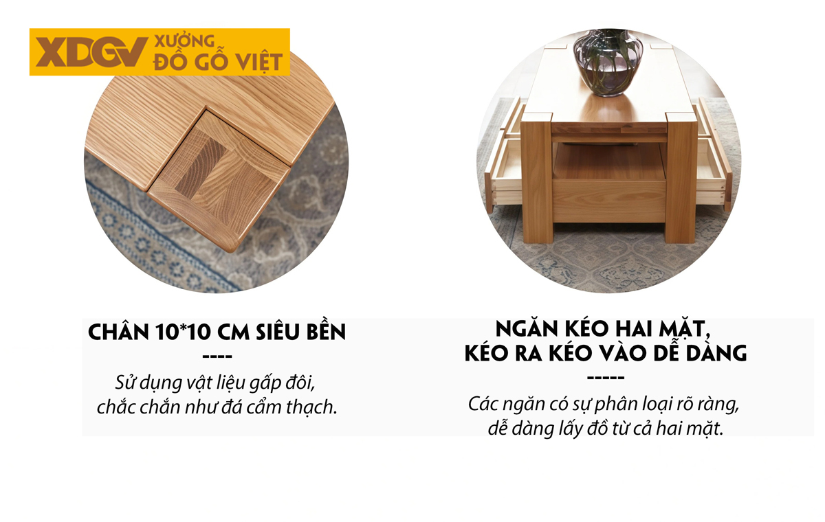 Mẫu Bàn Sofa Phòng Khách Hiện Đại Gỗ Sồi 2 Tầng Đa Năng