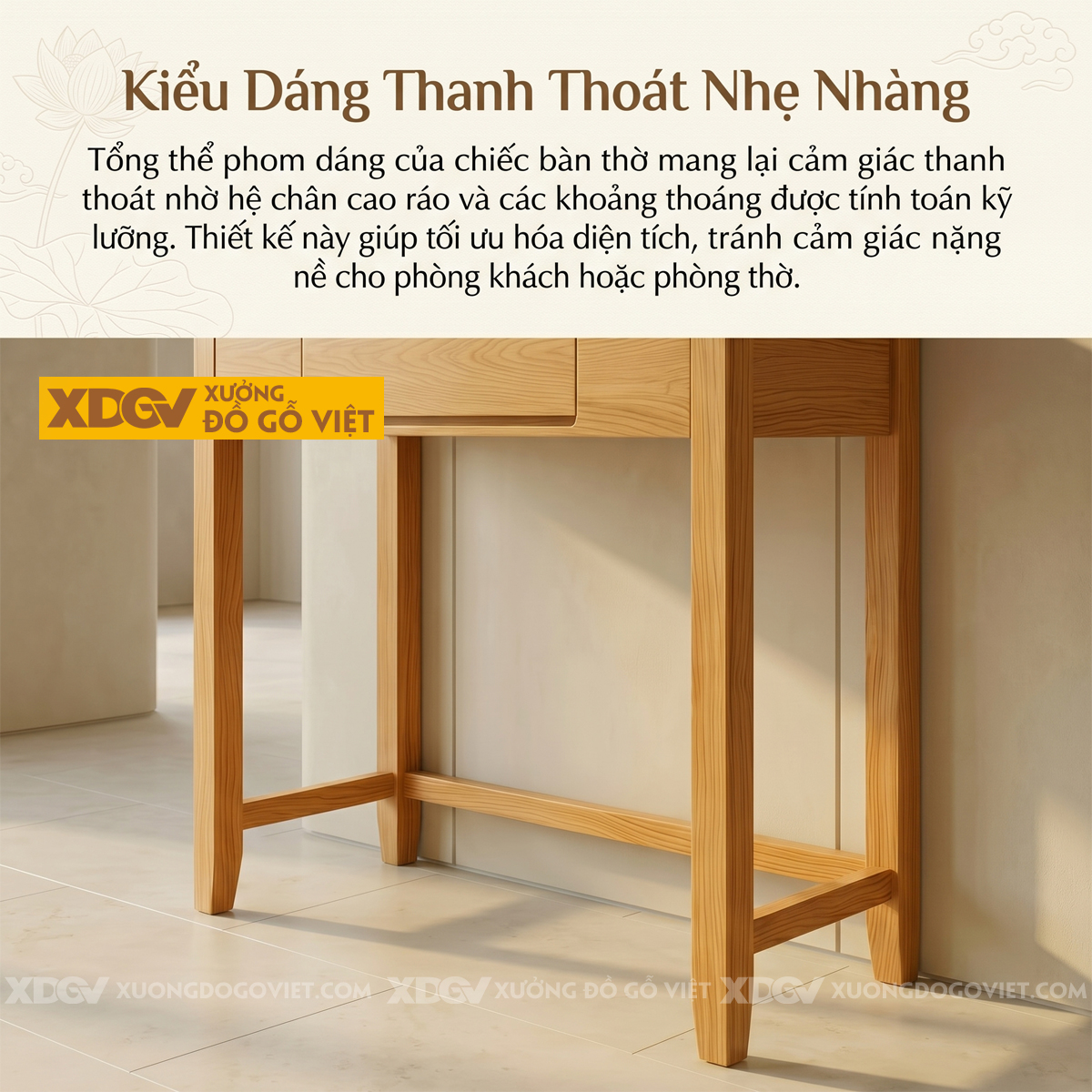 Mẫu Bàn Thờ Gỗ Sồi Mỹ Thiết Kế Tai Cong Khung Chân Vững Chãi
