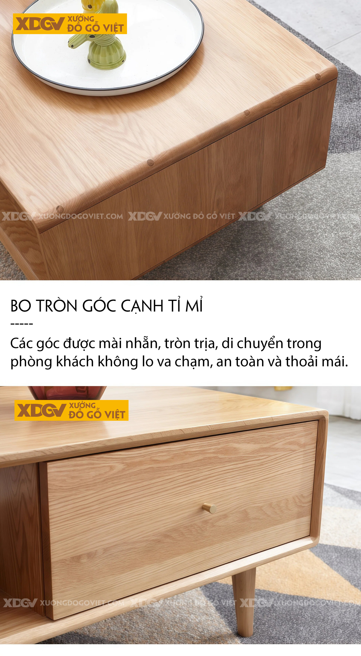 Mẫu Bàn Trà Sofa Chân Dày Vững Chãi 2 Tầng Phối Ngăn Kéo