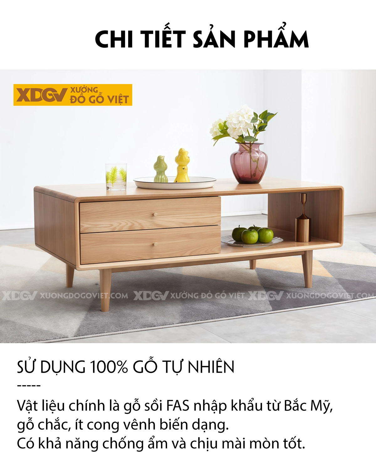 Mẫu Bàn Trà Sofa Chân Dày Vững Chãi 2 Tầng Phối Ngăn Kéo