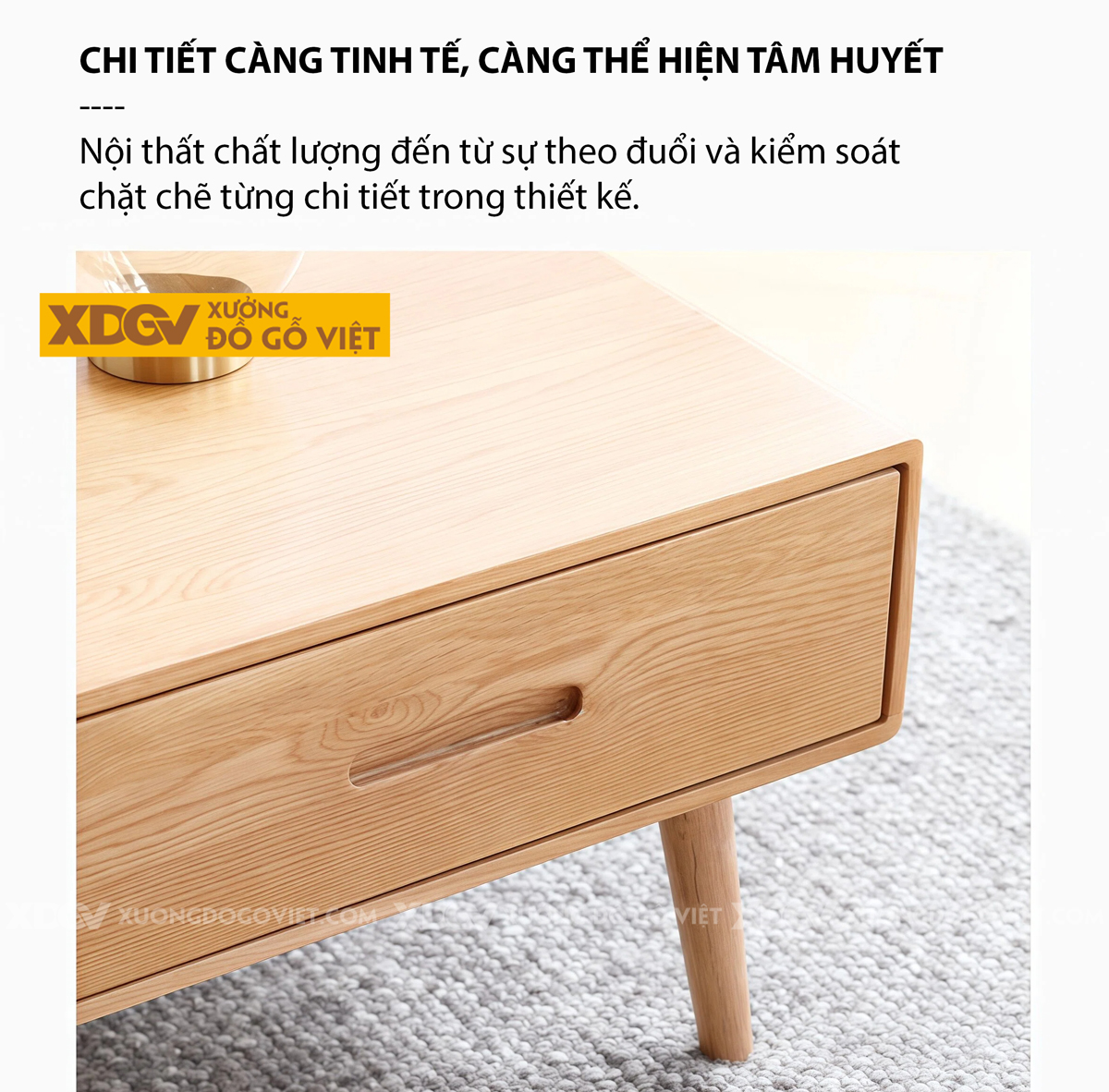 Mẫu Bàn Trà Sofa Gỗ Sồi Thiết Kế Kệ Mở Và Ngăn Kéo Phối Hợp