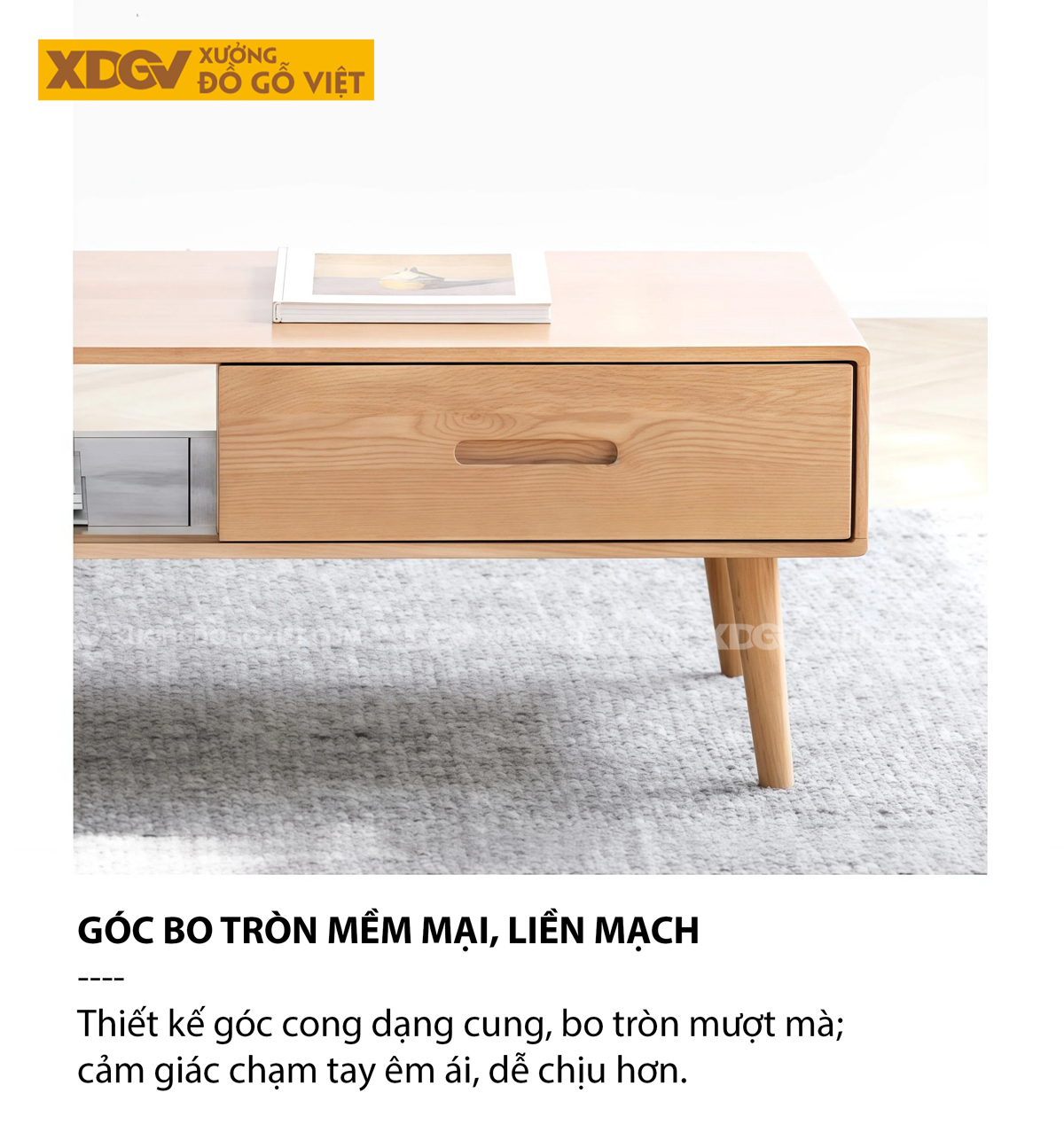 Mẫu Bàn Trà Sofa Gỗ Sồi Thiết Kế Kệ Mở Và Ngăn Kéo Phối Hợp