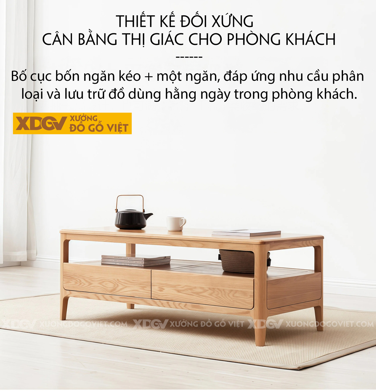 Mẫu Bàn Trà Sofa Phòng Khách Gỗ Sồi 2 Tầng Thiết Kế Đối Xứng