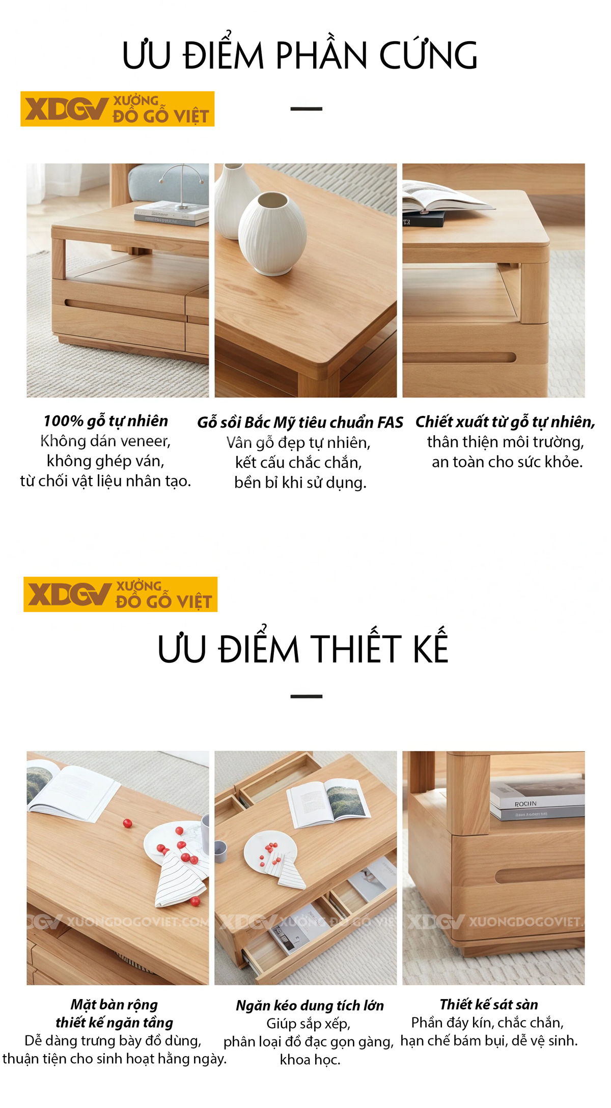 Mẫu Bàn Trà Sofa Phòng Khách Gỗ Sồi 2 Tầng Thiết Kế Đối Xứng