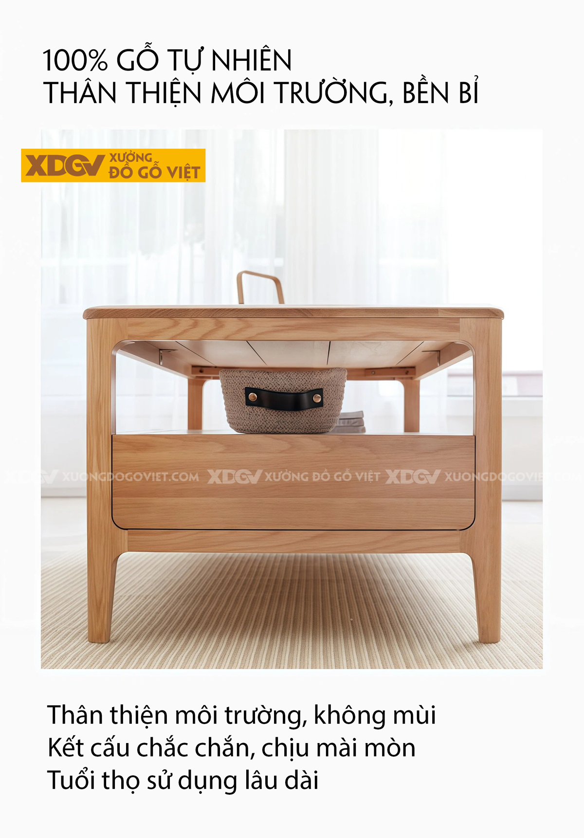 Mẫu Bàn Trà Sofa Phòng Khách Gỗ Sồi 2 Tầng Thiết Kế Đối Xứng